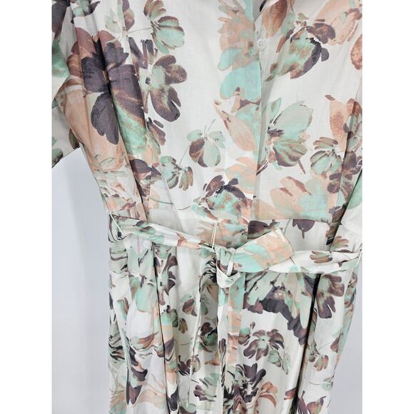 Calvin Klein Floral White Half Sleeve Knee Length Button Front Dress Size 12 - Picture 2 of 6